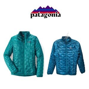Patagonia micro puff jacket in blue/green - size XS